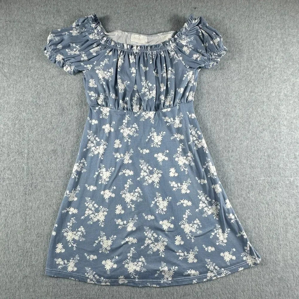 Moon Pink Girls Size 8 Blue White Floral Dress Puff Sleeve
